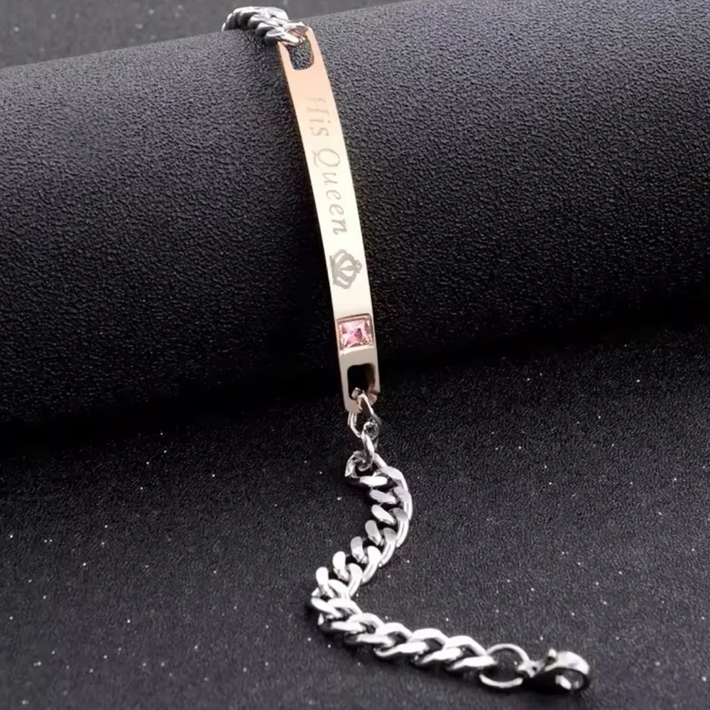 His Queen & Her King Titanium And  Stainless Steel Couples Bracelet Set